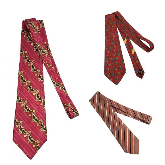 Bundle Of 3 Silk Ties Gianni Versace, Ermenegildo Zegna, Salvatore Ferragamo - Picture 1 of 12